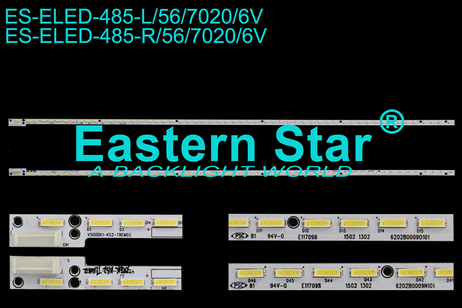 ES-ELED-485 ELED/EDGE TV backlight use for 50'' Panasonic/Lg TX-50CX700E  , TX-50CX680B L:V500DK1-KS2-TLEM02   R:V500DK1-KS2-TREM02 LED STRIPS(2）