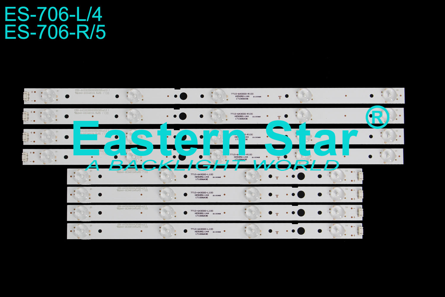 ES-706 LED TV Backlight use for LG 43" TV LG 43UJ6200-UA/43UJ620V CRH-A4330300104L6CN CRH-A4330300105R6CN LED STRIPS(8)