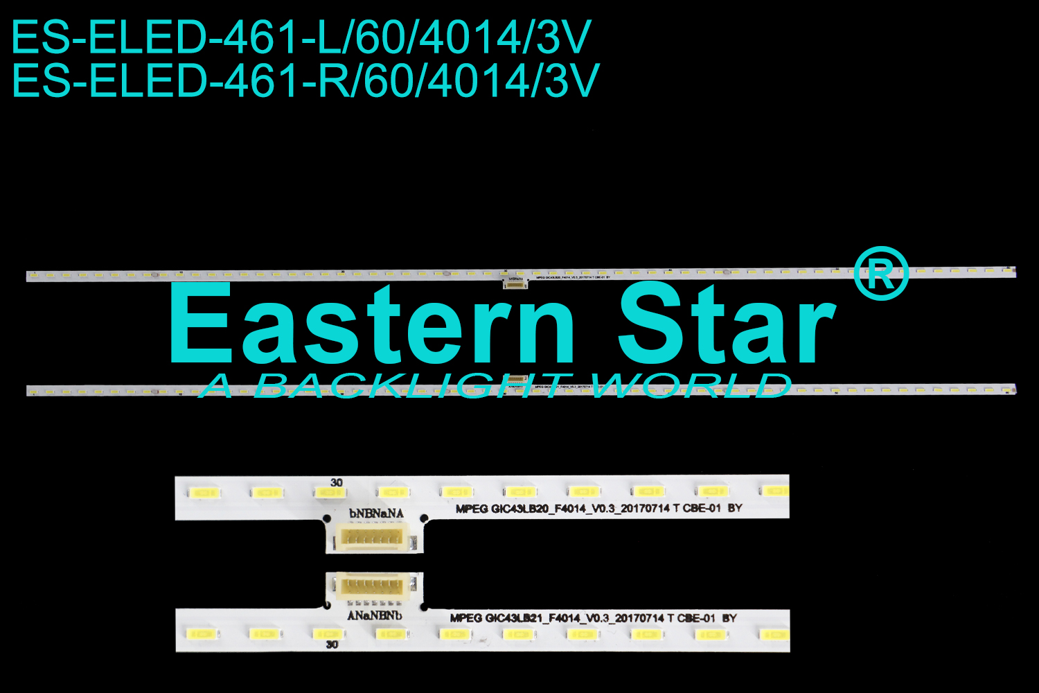 ES-ELED-461 ELED/EDGE TV backlight use for 43''Tcl 43P6F/Toshiba 43U5800C  L/R:GIC43LB20_F4014_V0.3_20170714 /ZM-JN-4C-LB4350-ZM02L 43P6-UD-HS 67-591540-OHA  LED STRIPS(2）