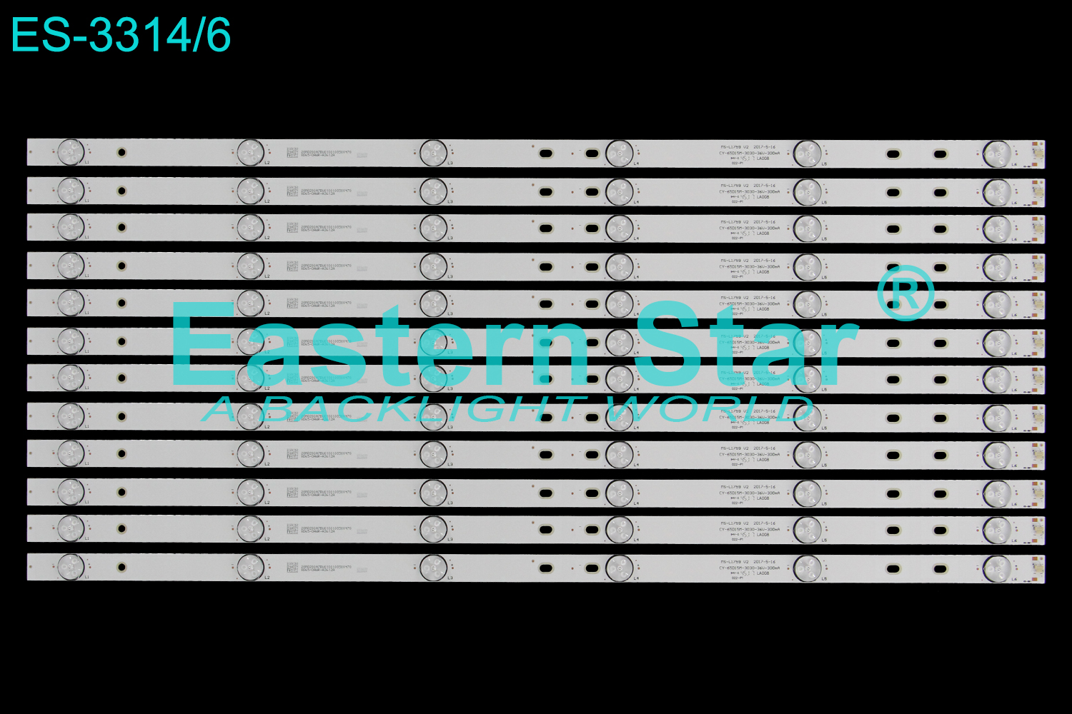 ES-3314 LED TV Backlight use for 65" SUNNY AX65LEDA88-G/0227 MS-L1759 V2, CY-65D15M-3030-36V-300mA  LED STRIP(12)