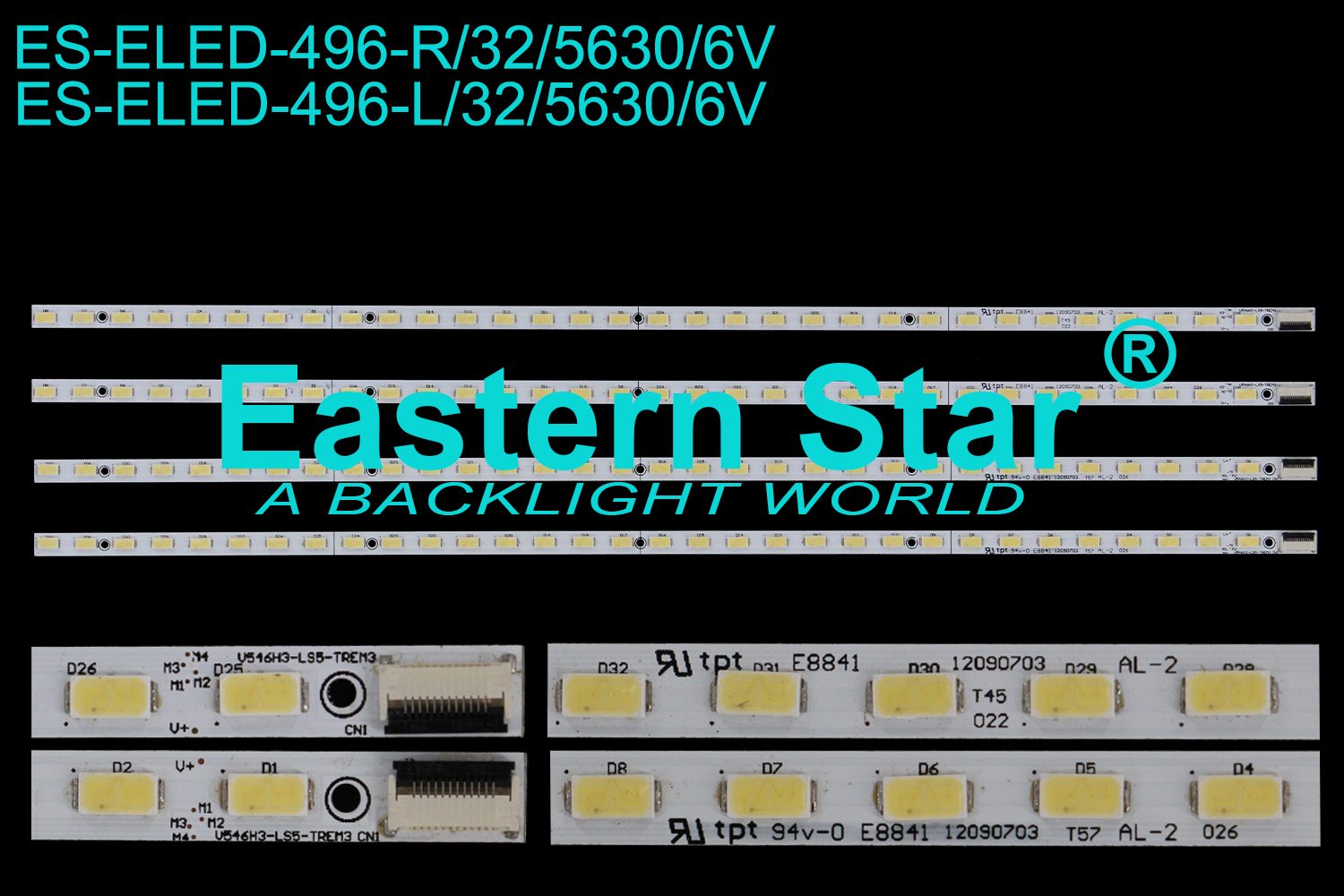 ES-ELED-496 ELED/EDGE TV backlight use for 55'' Skyworth/WEI-YA/MAKVISION 55E550E/MT55W-887A2 L: V546H3-LS5-TLEM3   R: V546H3-LS5-TREM3  LED STRIPS(4)