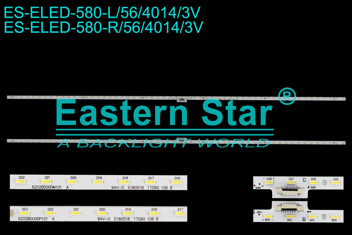 ES-ELED-580 ELED/EDGE TV backlight use for 50'' Sharp LCD-50SU671A  L:6202B000DM101 E180518 17090 106 B R:6202B000DP101 E180518 17090 106 B LED STRIPS(2)