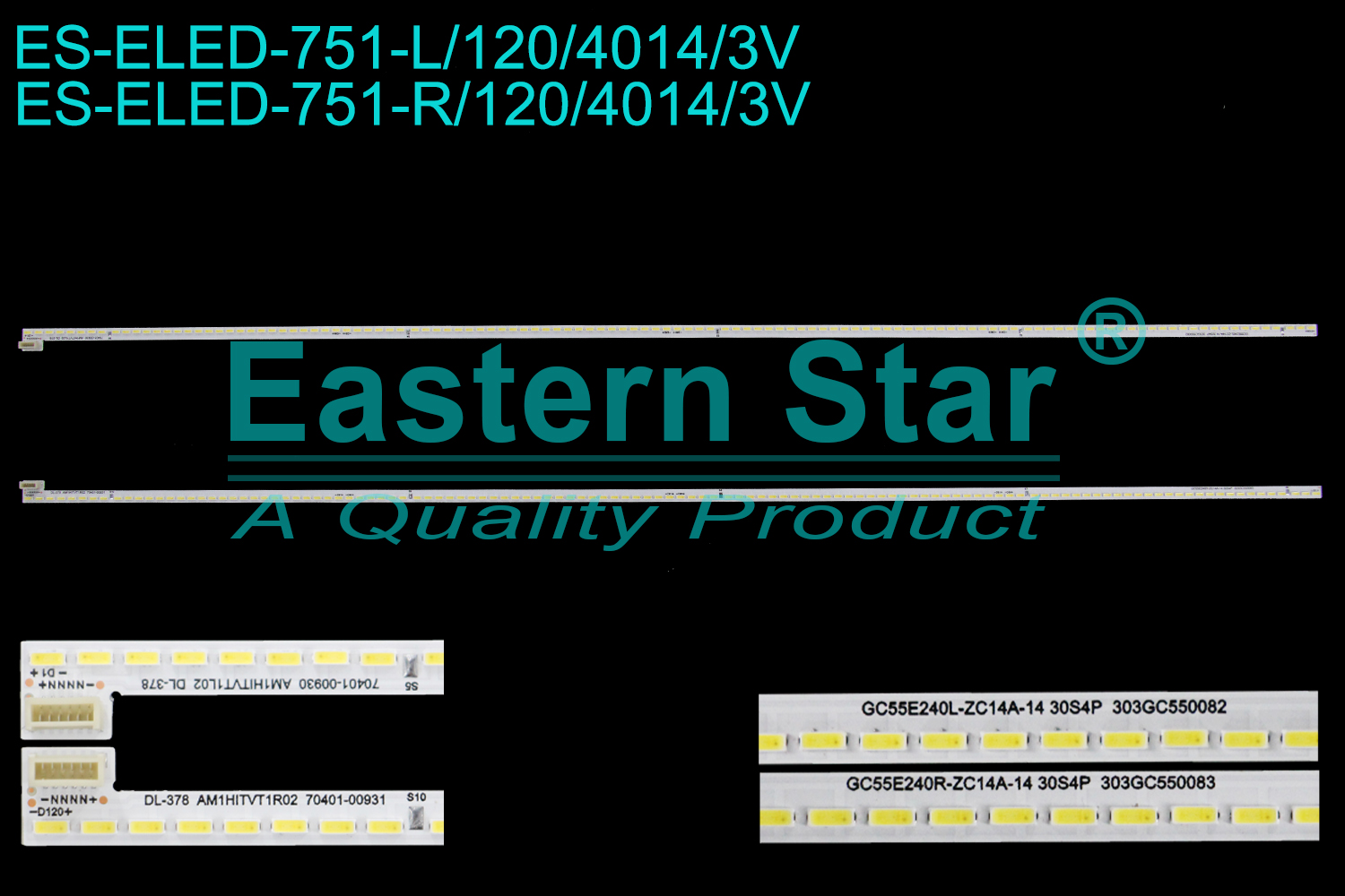 ES-ELED-751 ELED/EDGE TV backlight use for 55'' Huawei  OSCA-550A/HEGE-550B GC55E240L-ZC14A-14 30S4P 303GC550082   70401-00930 AM1HITVT1L02 DL-378 GC55E240R-ZC14A-14 30S4P 303GC550083  70401-00931 AM1HITVT1R02 DL-378 LED STRIPS(2)