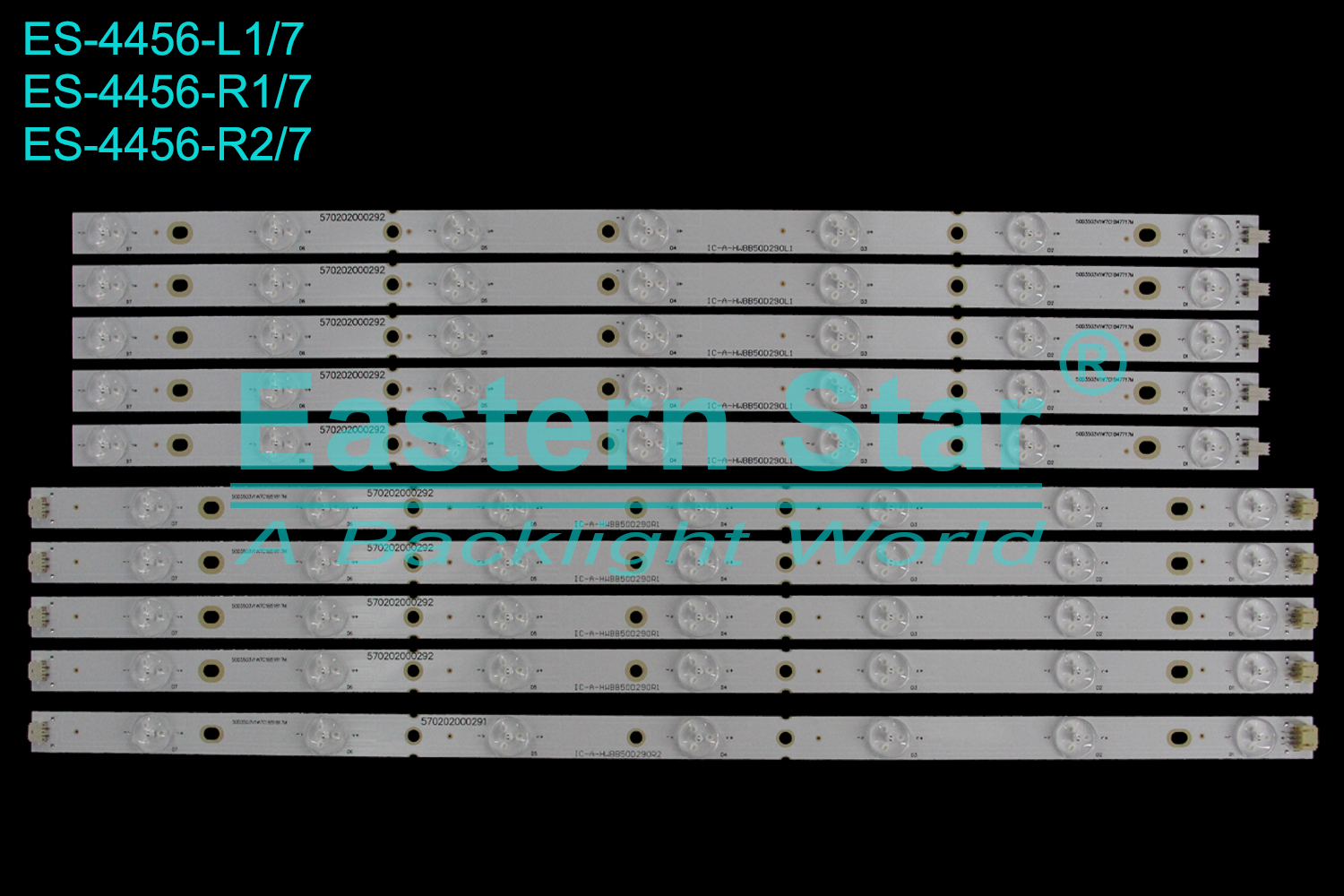 ES-4456 LED TV Backlight use for 50" Leader TV50LED1301 L1:IC-A-HWBB50D290L1 50D3503V1W7C1B47717M H1489-L 570202000292 R1/R2:IC-A-HWBB50D290R1 50D3503V1W7C1B51817M H1489-R1/R2 570202000292  LED BACKLIGHT KITS(10)