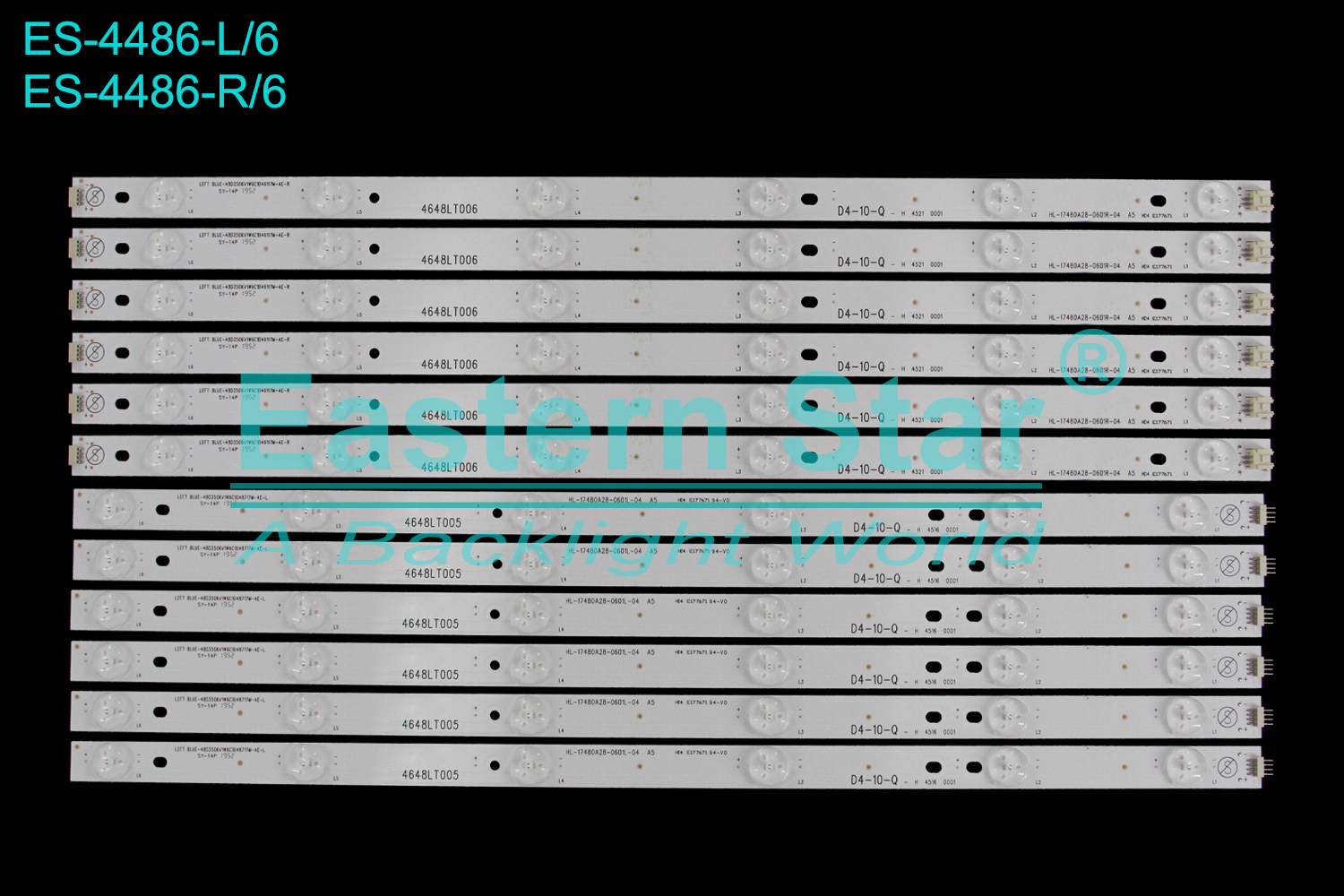 ES-4486 LED TV Backlight use for 48" Rowa 48H200 48D3506V1W6C1B48717M-AE-L SY-14P 4648LT005 HL-17480A28-0601L-04 A5 D4-10-Q 48D3506V1W6C1B49117M-AE-R SY-14P 4648LT006 HL-17480A28-0601R-04 A5 D4-10-Q LED BACKLIGHT KITS(12)