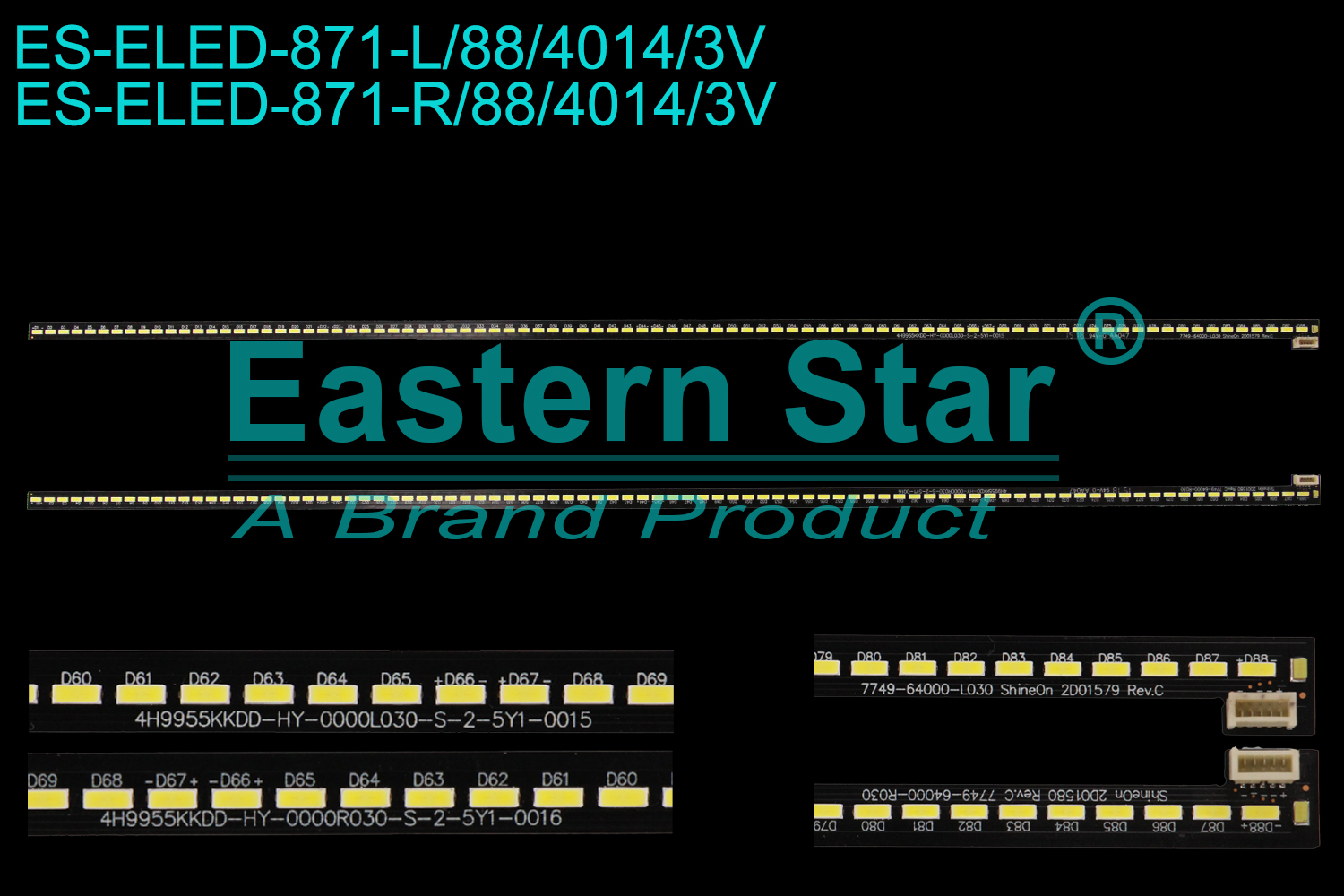 ES-ELED-871 ELED/EDGE TV backlight use for 40'' Skyworth 40E510E 40E390E 4H9955KKDD-HY-0000L030-S-2-5Y1-0015 7749-64000-L030 ShineOn 2D01579 Rev.C  LED BACKLIGHT KITS(2)