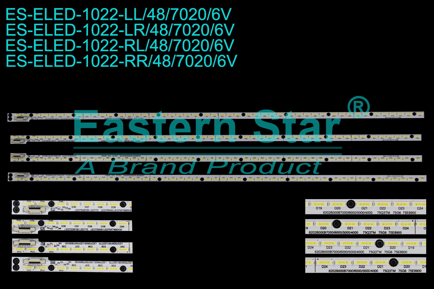 ES-ELED-1022 ELED/EDGE TV backlight use for 75'' Konka/Hisense  LED75W20  75Q3TM 75G6 75E8900  LED75G9100 LEDT75 LED75W20 LED75XT900X3D 6202B000B7000/6000/5000/4000 75Q3TM 75G6 75E8900 LED BACKLIGHT STRIP(4)