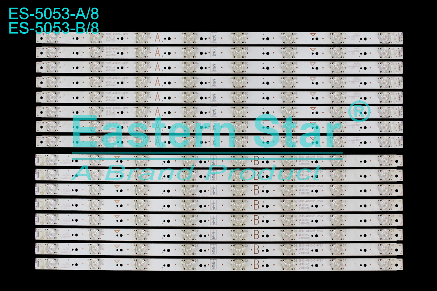 ES-5053 LED TV Backlight use for 60" Skyworth 60G6 60V8E A: 5800-W60003-LP10 B: 5800-W60003-RP10 LED BACKLIGHT STRIP(16)