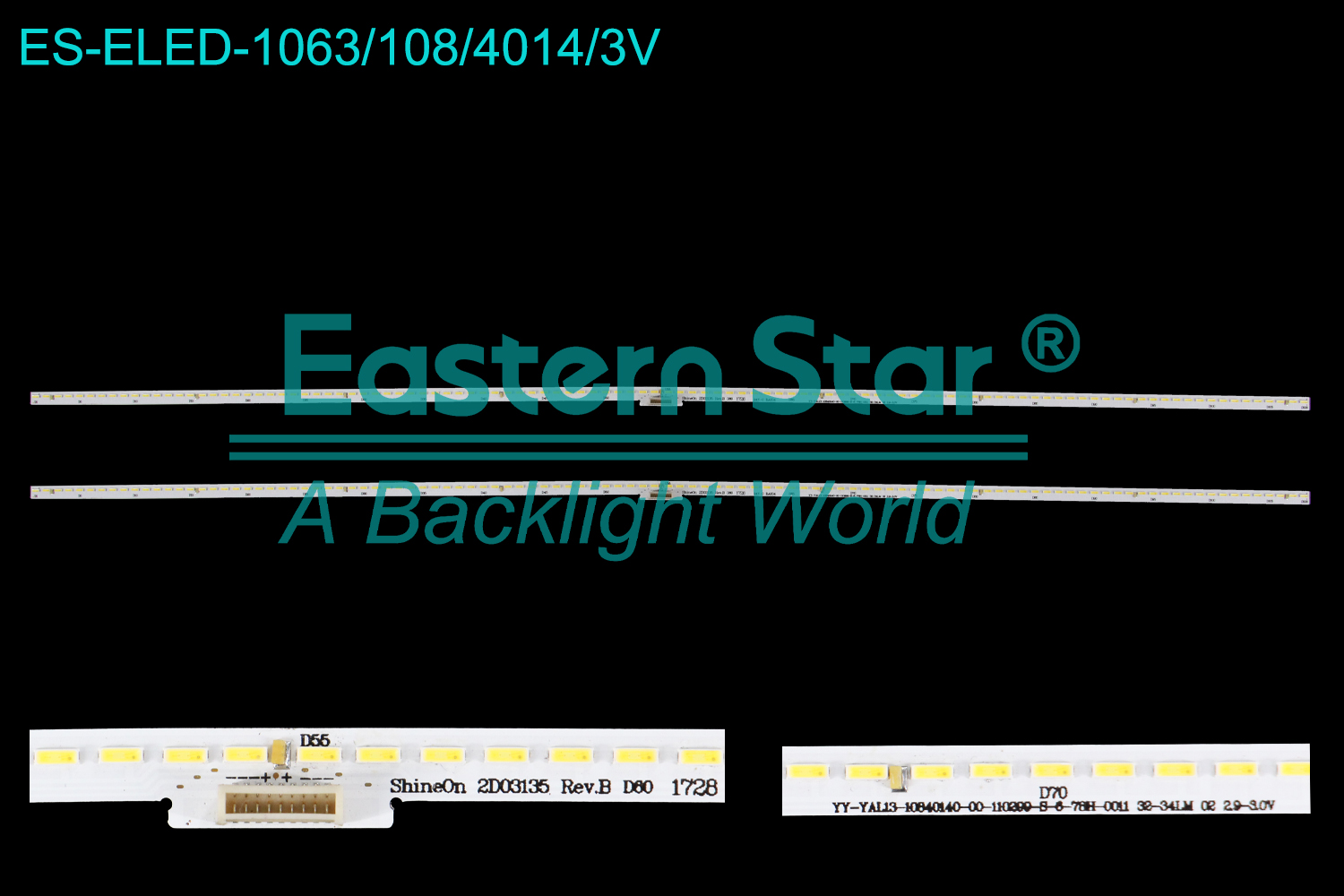 ES-ELED-1063 ELED/EDGE TV backlight use for 55'' Skyworth 55Q7 ShineOn 2D03135 REV.B， Y1503-550E6A00-00 LED BACKLIGHT STRIP(2)