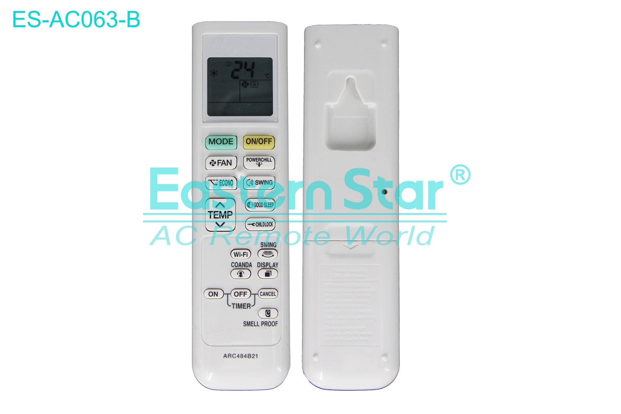ES-AC063-B High Quality China Remote AC Remote for Daikin Air Conditioner Remote A/C 18 keys